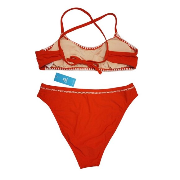 Cupshe Red Crochet Trim Bikini Set Cross Back Straps High-Waisted Womens SZ L - Picture 6 of 6